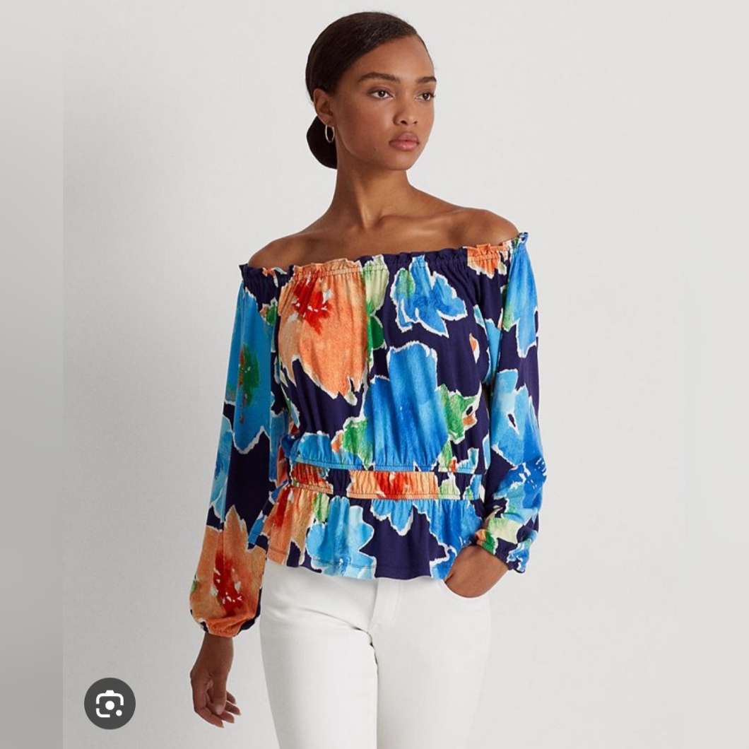 Lauren Ralph Laurenfloral Print Off-The-Shoulder Jersey Top